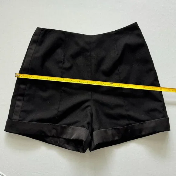 Nicole Miller Black Tuxedo Shorts Size 4 Satin Trim Tailored Dress Shorts - Picture 5 of 11